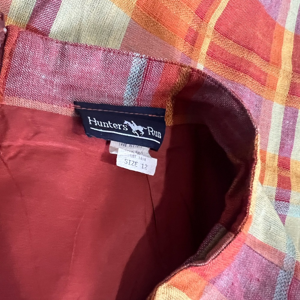 Vintage plaid skirt by Hunters Run orange rust linen skirt lined zip at back| 12 - Picture 10 of 12
